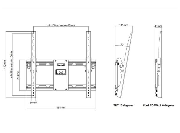 Multibrackets Veggfeste Medium tilt Svart,75Kg, 400x400, 32-65" 