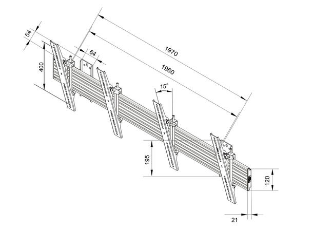 Multibrackets Veggfeste PRO MBW2U Tilt 70Kg pr skjerm,VESA 600x400, Sort,40-65" 