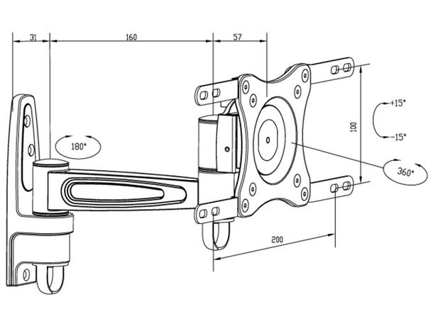Multibrackets Veggfeste flexarm 360 II Hvit, VESA 75 100 200, 15 Kg 
