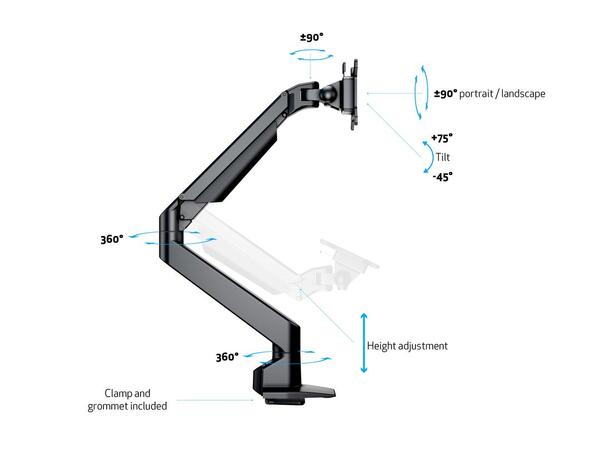 Multibrackets bordstativ gass arm HD Sort , VESA 75, 100, 15-32", 21Kg 