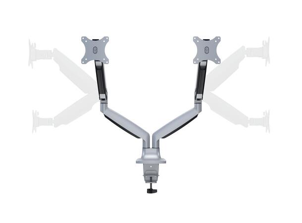 Multibrackets bordstativ gass arm dobbel Sølv, VESA 75-100, 9Kg,  15-27" 