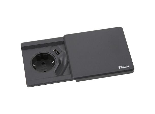 EVOline® Square80 sort 1x stikk 1x 1000mA USB lader