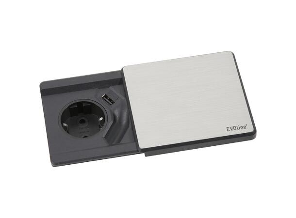 EVOline® Square80 sølv 1x stikk | 1x 1000mA | USB lader 