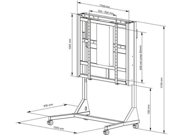 Multibrackets Gulvtralle motorisert 160 160Kg 50 cm høydejustering, 42-110",Hvit 