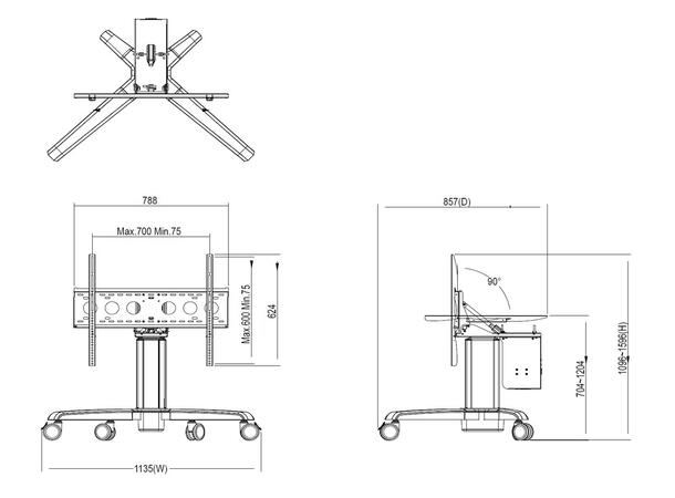 Multibrackets Gulvtralle motorisert Touch Tilt & Table, maks 120 kg