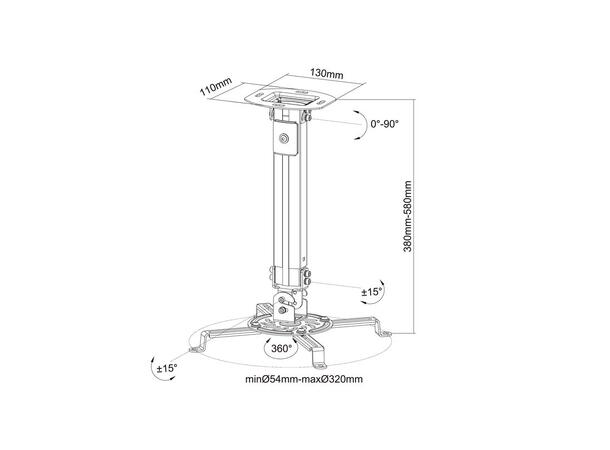 Multibrackets Projektor takfeste I 380-580 mm lengde, maks 13,5Kg 