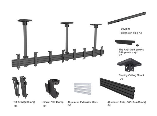 Multibrackets Takfeste Pro MBC4X1U Svart, 200x200, 120Kg, 4 x 30-42" 