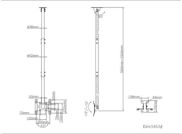 Multibrackets Takfeste Small Sort, 200x200, 14 Kg, 55-150cm, 10-43"