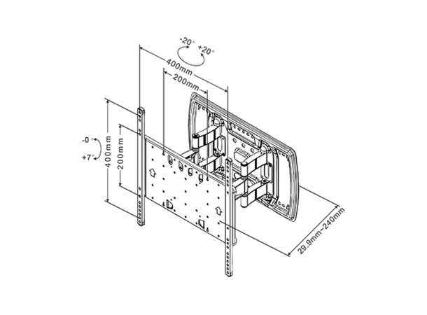 Multibrackets Veggfeste T/T Sort, 400x400, 40kg, 27cm, 26-65" 