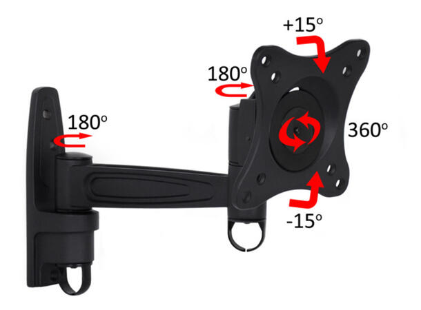 Multibrackets Veggfeste flexarm 360 II Svart, VESA 75 100 200, 15 Kg 