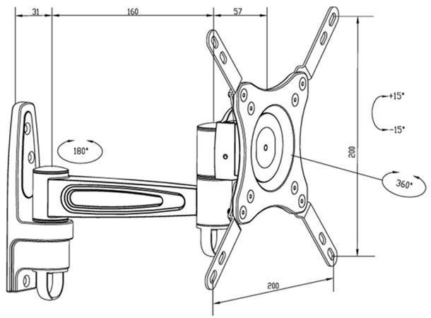 Multibrackets Veggfeste flexarm 360 II Svart, VESA 75 100 200, 15 Kg 