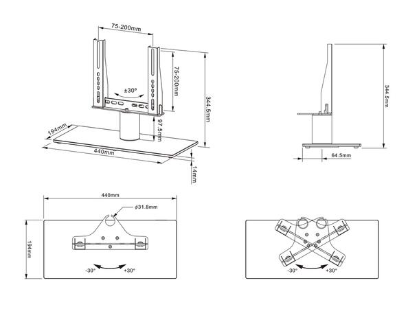 Multibrackets bordstativ X-Small Svart, 200x200, 30kg, 24-32" 