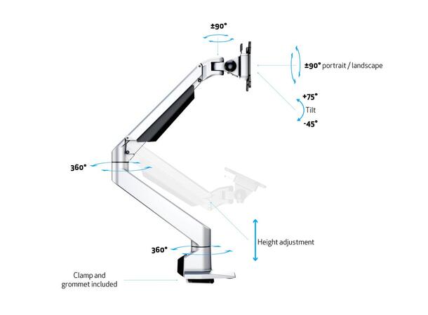 Multibrackets bordstativ gass arm HD Sølv , VESA 75, 100, 15-32", 21Kg 