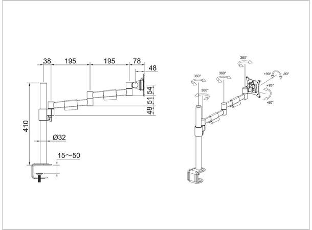 Multibrackets bordstativ single II Hvit, Officeline, VESA 75, 100, 15-30" 