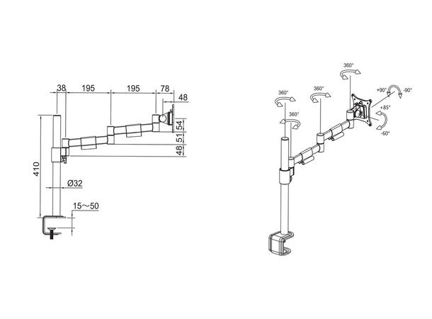 Multibrackets bordstativ single II Sort, Officeline, VESA 75, 100, 15-30" 