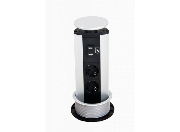 EVOline® Port Sølv 2x stikk 2x 1000mA USB-lader 