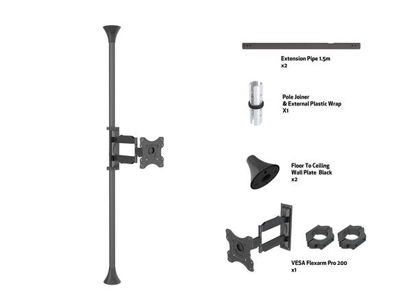 Multibrackets Gulv/tak Pro MBFC1F 200 Svart, 200x200, 30Kg, 17-46" 
