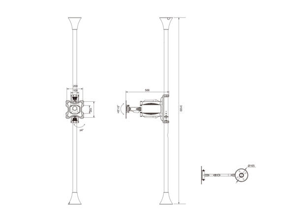 Multibrackets Gulv/tak Pro MBFC1F 200 Svart, 200x200, 30Kg, 17-46" 