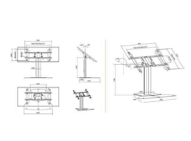 Multibrackets Gulvstativ 80 HD Sølv, 32-55", 700x400, 60Kg 