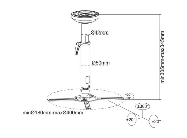 Multibrackets Projektor takfeste HD 305-345mm, maks 30Kg, Hvit 