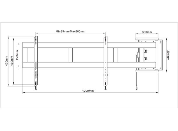 Multibrackets Veggfeste svingarm 180 L Sort, Vesa 600x400, maks 75kg, 48-69" 