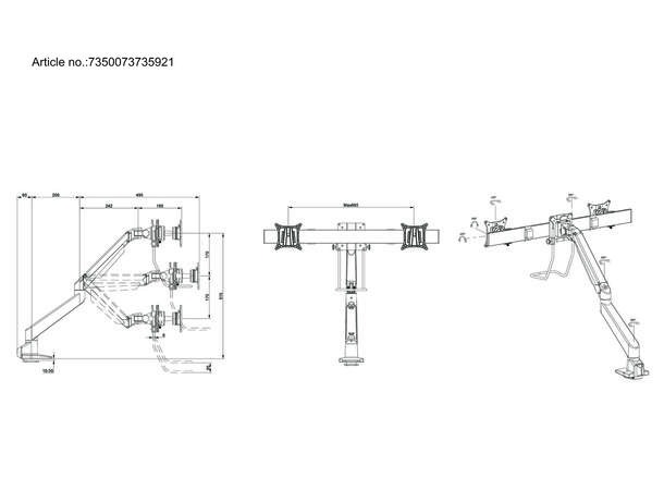 Multibrackets bordstativ gass arm single Sort , VESA 75-100, 10Kg, Duo Crossbar