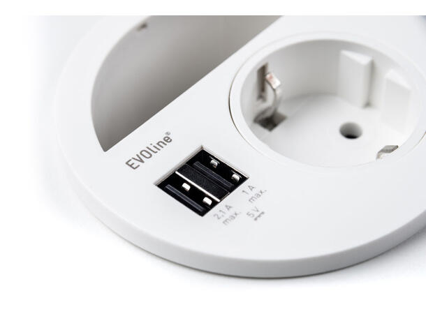 EVOline Circle80 - 1xStikk, 2xUSB A-A Hvit (2,1A+1A) 