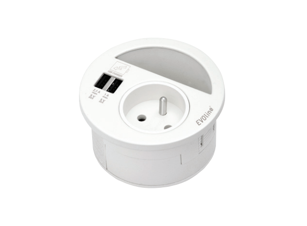 EVOline Circle80 - 1xStikk, 2xUSB A-A Hvit (2,1A+1A) 