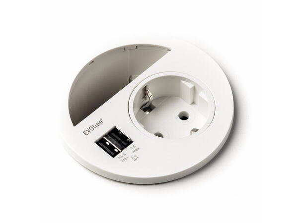 EVOline Circle80 - 1xStikk, 2xUSB A-A Hvit (2,1A+1A) 