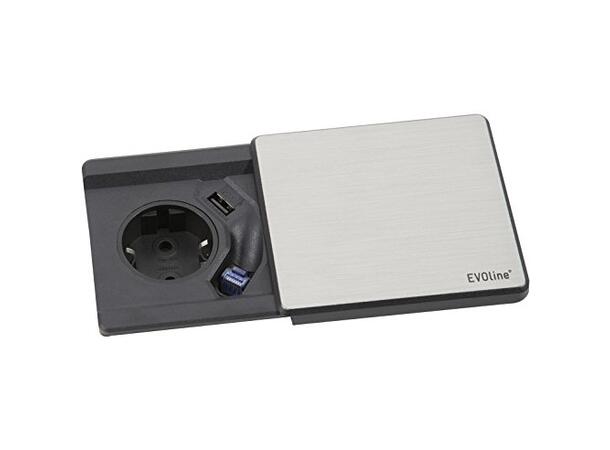 EVOline® Square80 sølv 1x stikk 1x 1000mA USB lader RJ45 Cat.6 