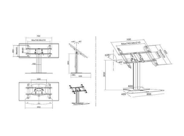 Multibrackets Gulvstativ single 80 HD Svart, 700x400, 60Kg, 80cm 