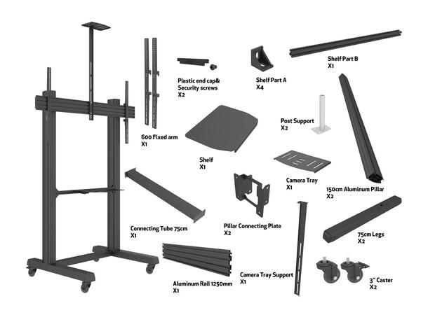 Multibrackets PRO Gulvstativ MBF1U 150 Svart, VESA 1000x600, 90Kg, 65-100" 