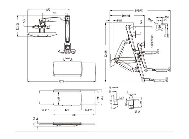 Multibrackets Single Arm Workstation Hvit , VESA 75x75 100x100, maks 8,0Kg 