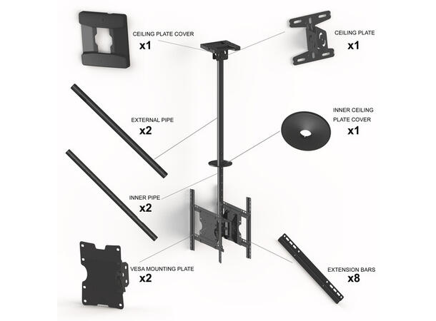 Multibrackets Takfeste Medium B2B Sort, 32-55", 65 Kg, lengde 83-313cm 