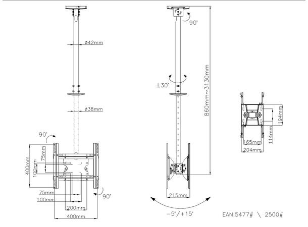 Multibrackets Takfeste Medium B2B Sort, 32-55", 65 Kg, lengde 83-313cm 