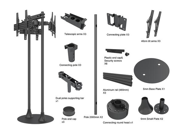 Multibrackets gulvstativ triple Pro Svart, 3x30Kg, 400x400, 32-65" 