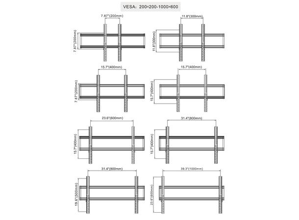 Multibrackets Gulvtralle dual 180 HD Svart, 90Kg,1000x600, 60-100" 