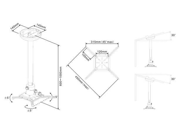 Multibrackets Projektor takfest 60-100cm Hvit, Maks 10Kg