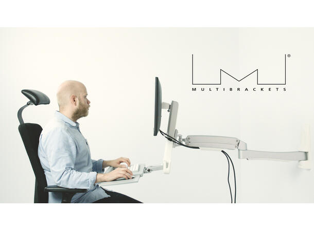 Multibrackets Single extended Workst. Hvit , VESA 75x75 100x100, maks 8,0Kg 