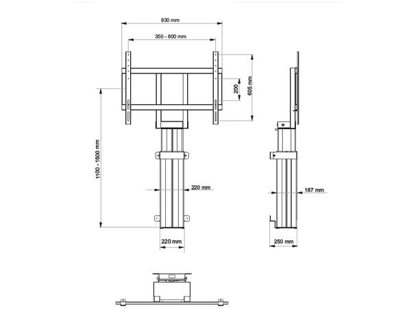 Multibrackets Veggstativ motorisert SD 160Kg,50 cm høydejustering, 42-110",Sort 