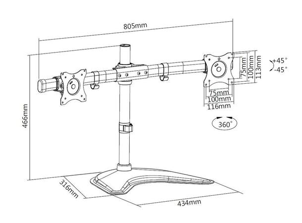 Multibrackets bordstativ Basic Dual S Svart, 2 x 15"-27", 10kg, Vesa 75, 100 