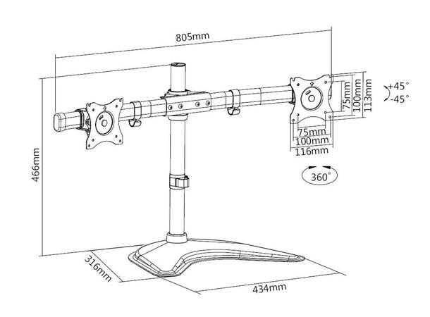 Multibrackets bordstativ Basic Dual S Svart, 2 x 15"-27", 10kg, Vesa 75, 100