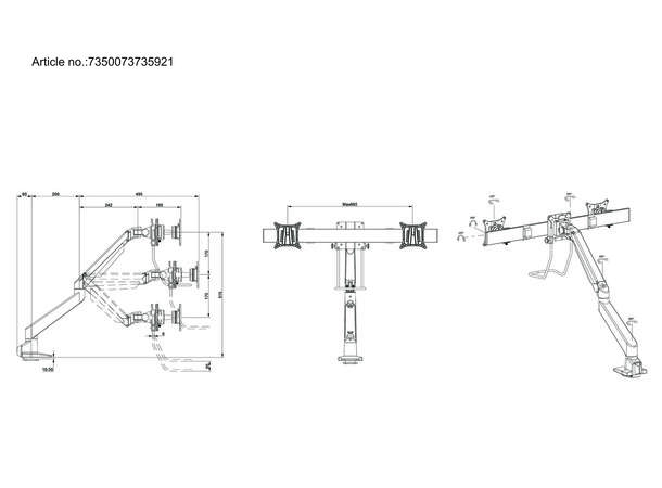 Multibrackets bordstativ gass arm single Hvit, VESA 75-100, 10Kg, Duo Crossbar 