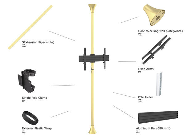 Multibrackets Gulv/tak feste enkell Maks VESA 600x400,30kg pr skjerm, Bronse 