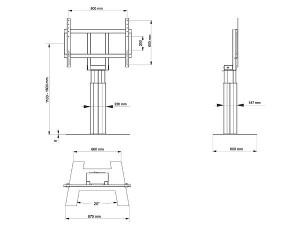 Multibrackets Gulvstativ motorisert SD 160Kg,50 cm høydejustering, 42-110",Sort 