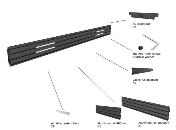 Multibrackets Pro Screen Rail 196cm,sort 