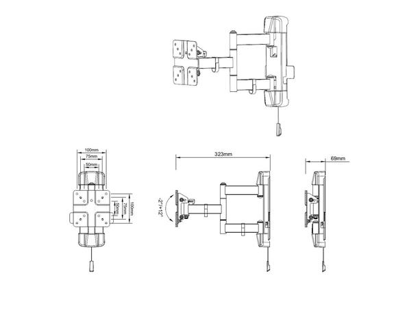 Multibrackets Veggfeste motion Outdoor Sort, 20Kg, maks vesa 100x100, 13-42" 