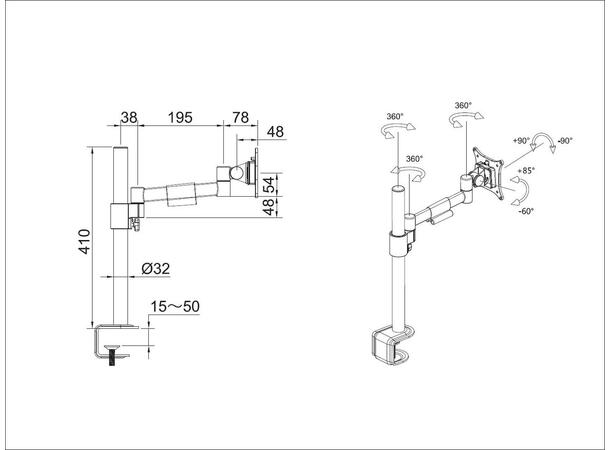 Multibrackets bordstativ Single I Hvit, Officeline, VESA 75, 100, 15-30" 