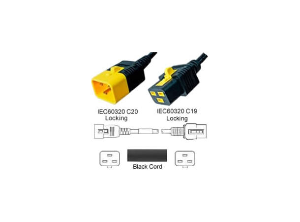 Strømkabel V-Lock, C19-C20, 0.3 meter 3x1,5mm², APC type, låsbar i begge ender