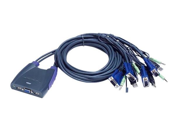 Aten KVM  4-PC 1-Bruker CS64US Fast kabel, 0,9 + 1,2 met. VGA, USB, Lyd